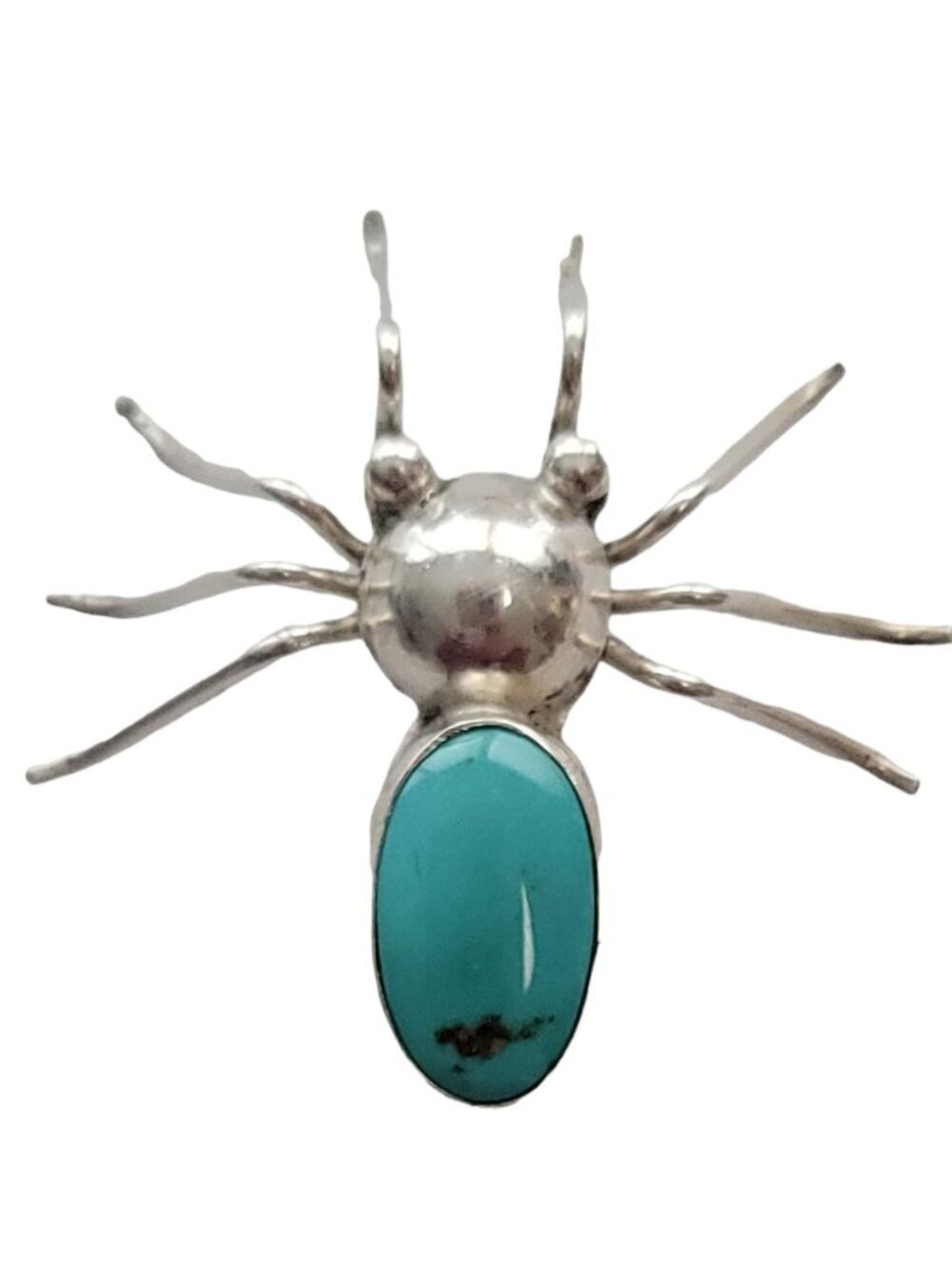 Sterling Silver Turquoise Spider Brooch Pin, Signed Rex